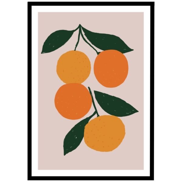Minimalistic orange fruit design with a soft pink background.