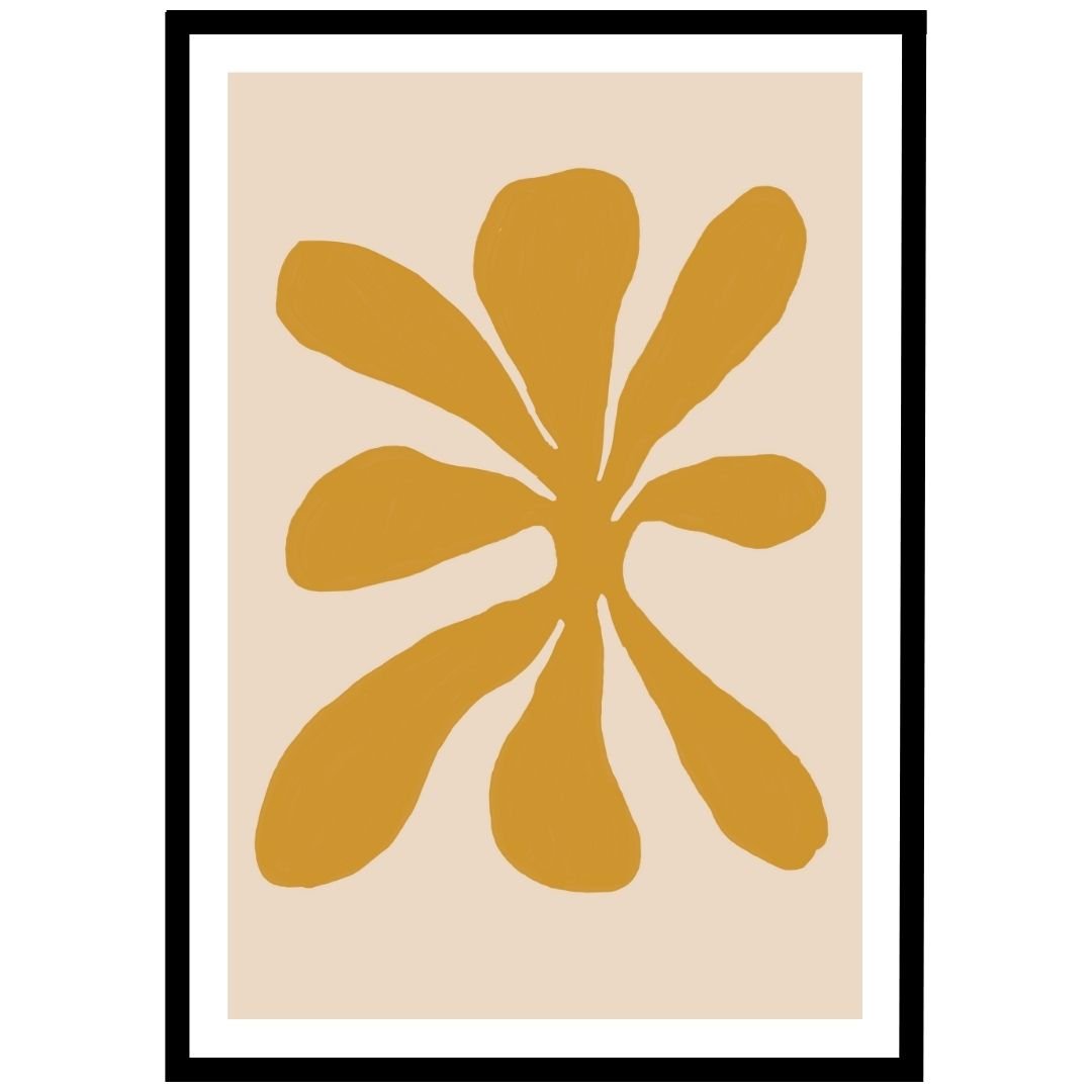 old yellow abstract flower design on a beige background.