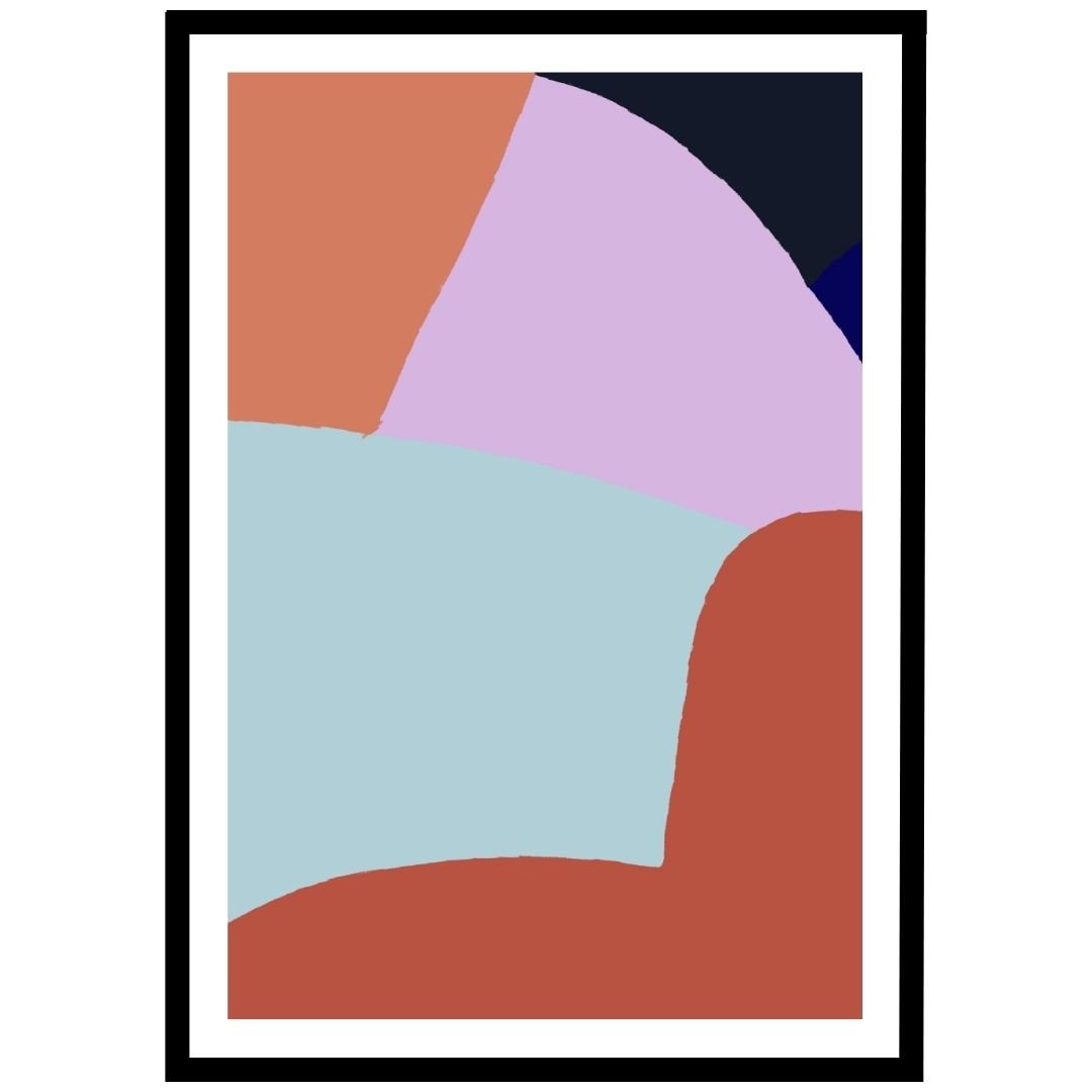 Geometric abstract wall art with bold colour blocks in muted tones.