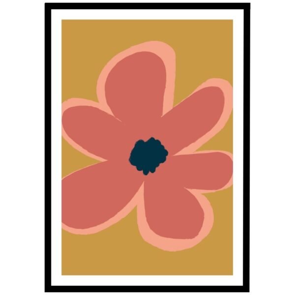 Bold floral design with pink flower on a golden background.