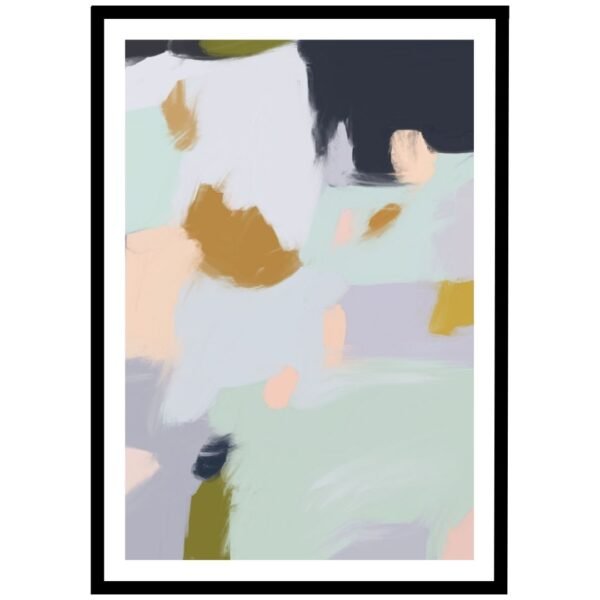 Framed abstract artwork featuring soft colors and brush strokes in various shades.