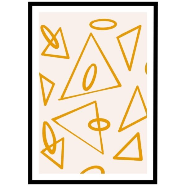geometric shapes Art print featuring a pattern of triangles and ovals in yellow on a light background.