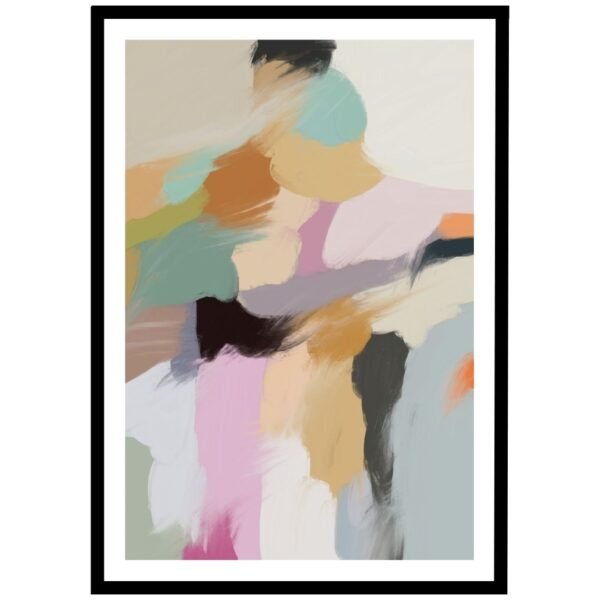 Soft, flowing abstract portrait art in pastel hues in black frame