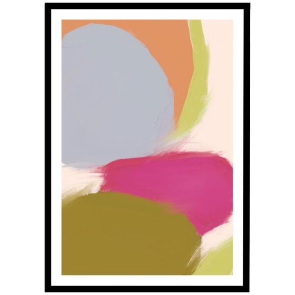 Contemporary abstract shapes in pink, green, and yellow