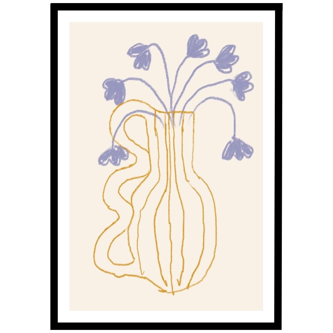 Line art of bluebell flowers in a vase, bringing elegance and tranquility to your space.