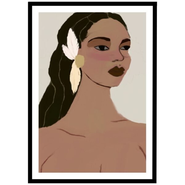 framed print of bohemian style woman with feather hairpiece