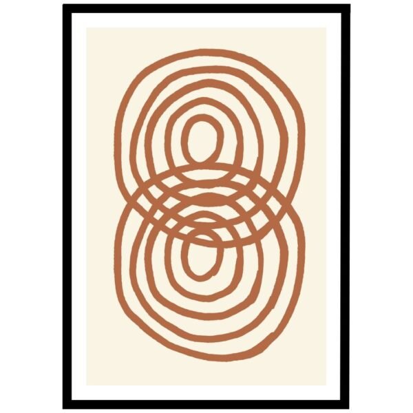 Minimalist abstract wall art print with overlapping concentric brown circles on a beige background.