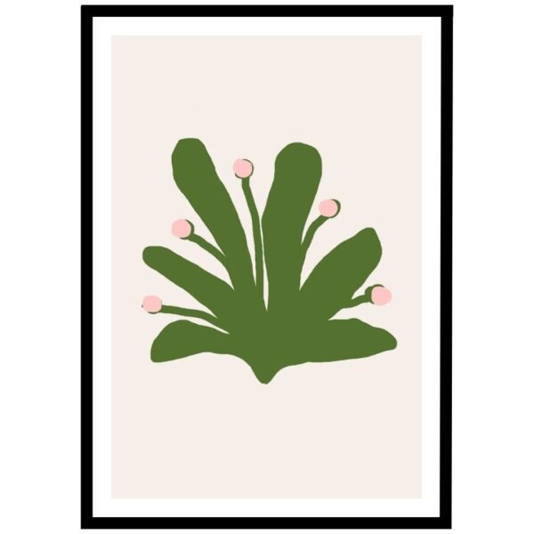 Pink and green plant design for minimalist wall decor.