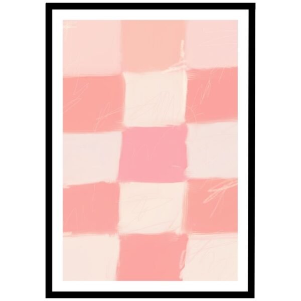 Soft pink and cream checkerboard art print, perfect for minimalistic home decor