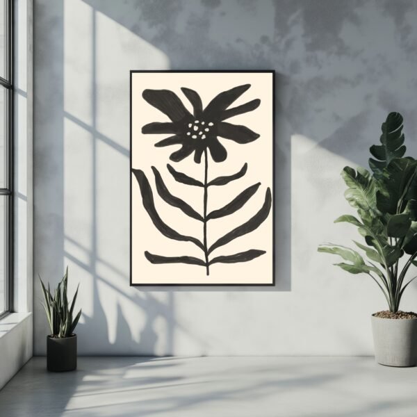 Framed minimalist black flower design art poster for home decoration