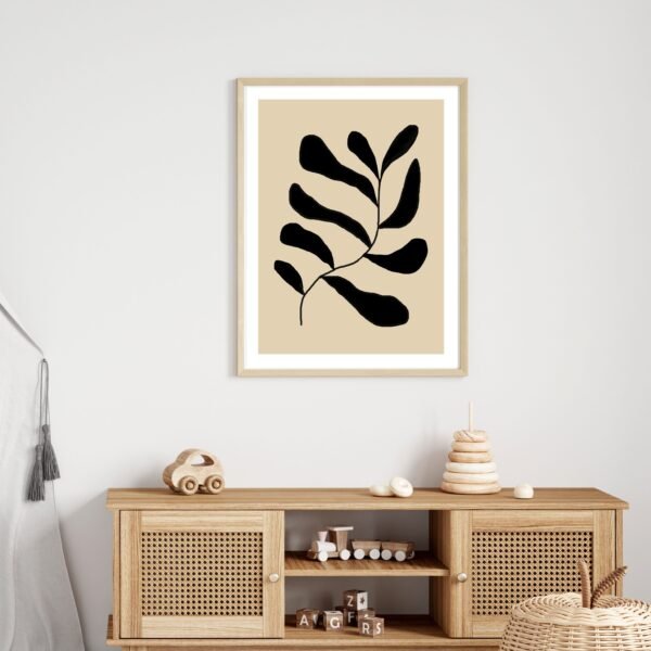 Minimalist black leaf artwork, bold yet simple, perfect for modern home decor.