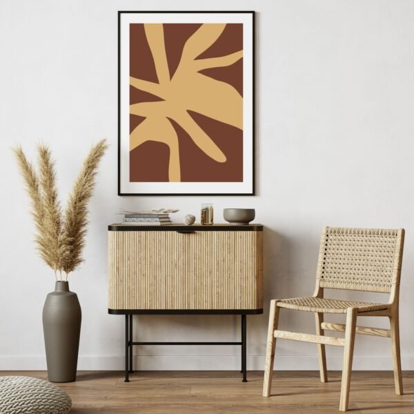 Wall art featuring abstract shapes in tan and brown tones, a modern and earthy design for any space.