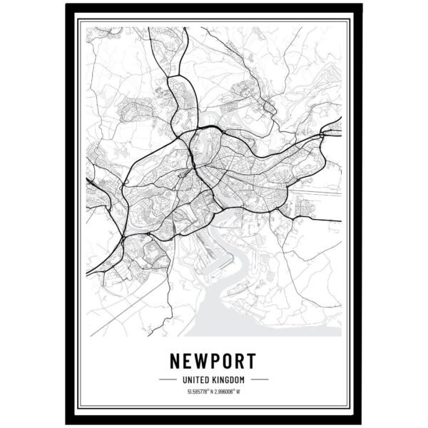 Newport city map print highlighting detailed streets