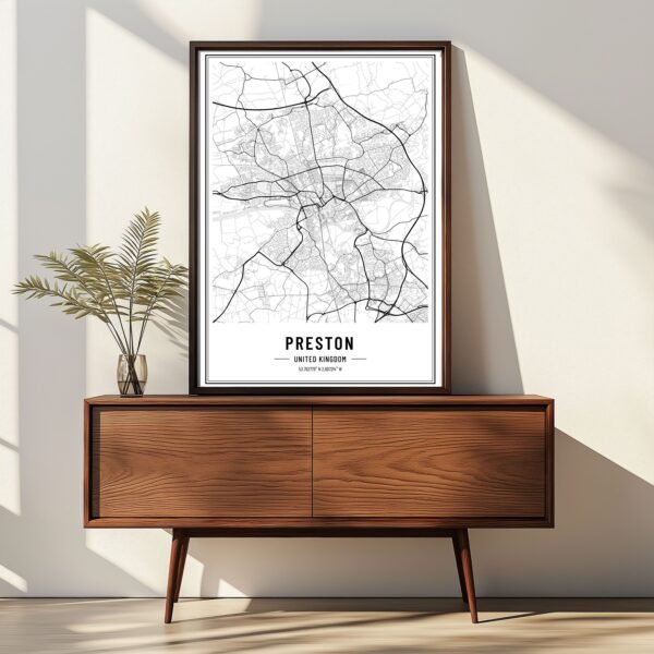 Black and white map of Preston wall art