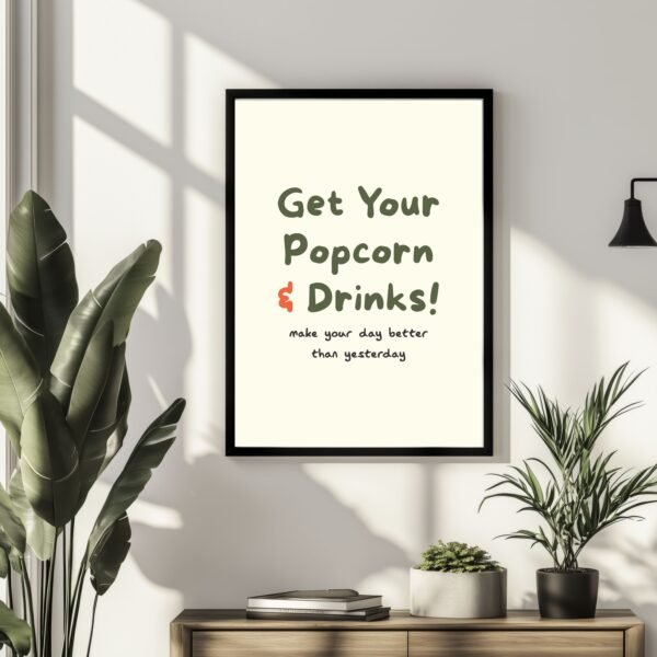 Playful movie night wall art print with bold typography and cinema-inspired design