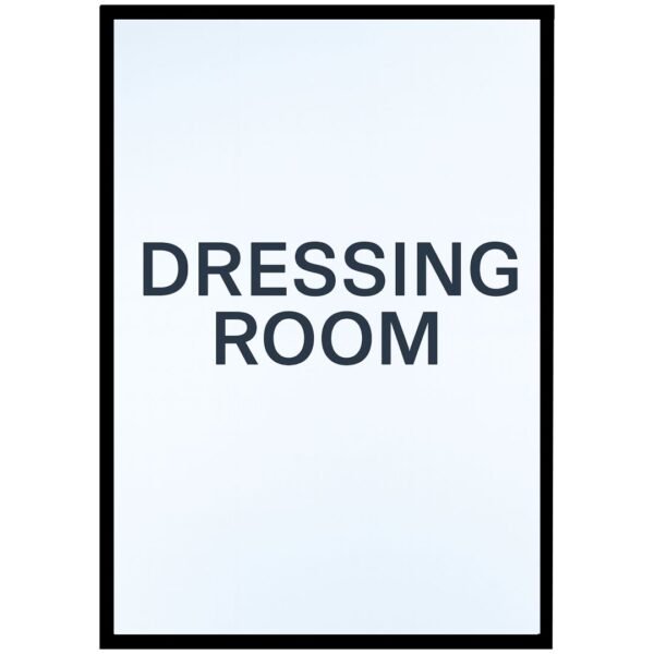 Modern dressing room wall art print featuring bold black lettering on a light background